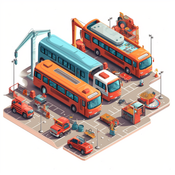 bus maintenance city 2d isometric cartoon white background